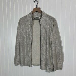 Vintage Caribou‎ Shimmer Cardigan Size 18 | Silver Metallic Ribbed Disco Jacket